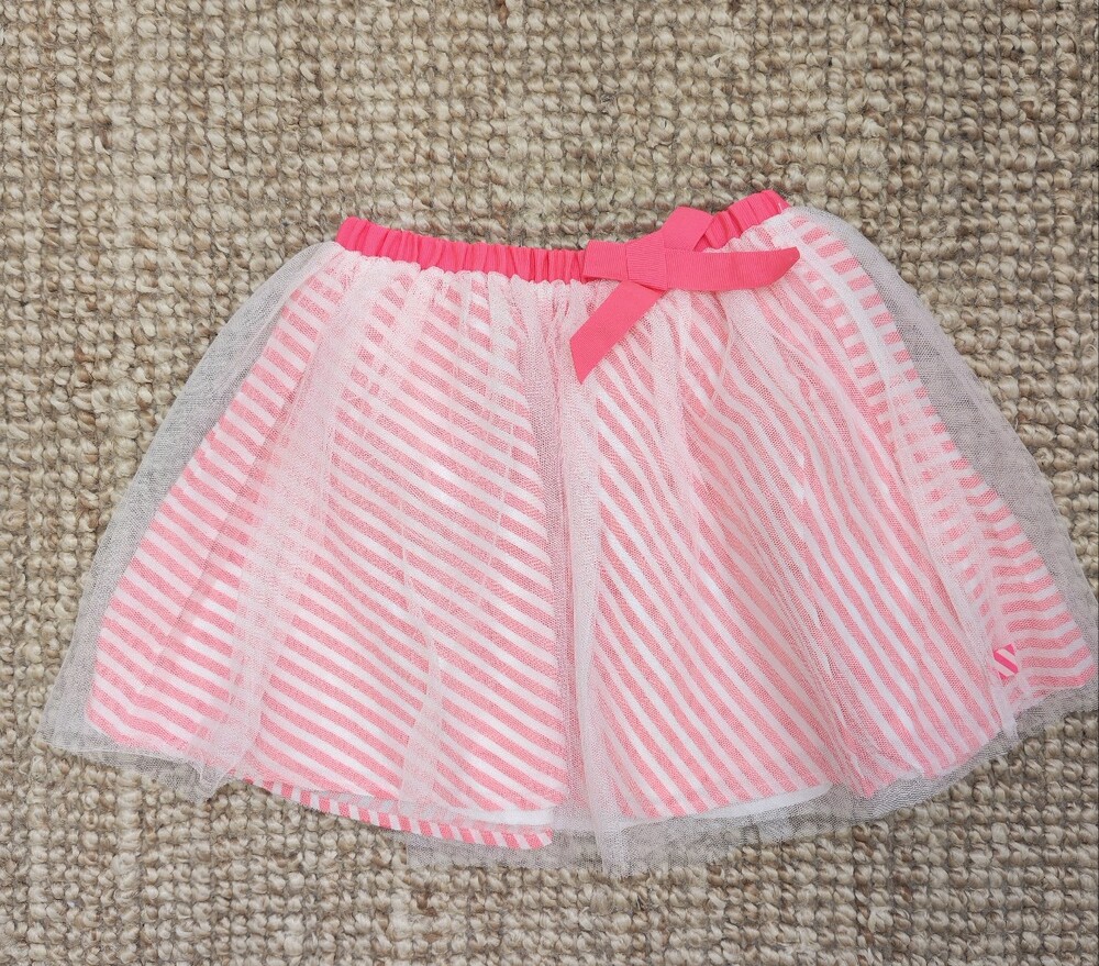 Billieblush Neon Pink and White Striped Tulle Skirt